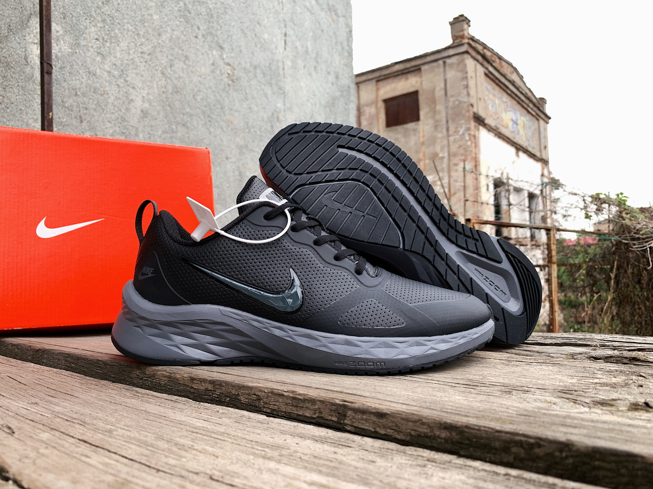 Чоловічі шкіряні кросівки Nike Zoom Winflo 8 Black Grey чорні із сірим водонепроникним