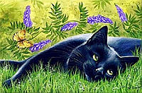 Алмазная Мозаика Черная Кошка Набор Вышивки DIY-1824 30x20 см (Полная Выкладка)