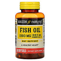 Рыбий жир 1000 мг с Омега-3 300 мг, Omega-3 Fish Oil, Mason Natural, 60 гелевых капсул
