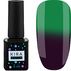 Гель лак Kira Nails Termo №18, 6 мл в холоді темно-баклажановий при нагріванні зелений