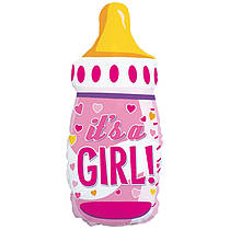 Фольгована кулька фігура "Пляшечка для годування" рожева Flexmetal