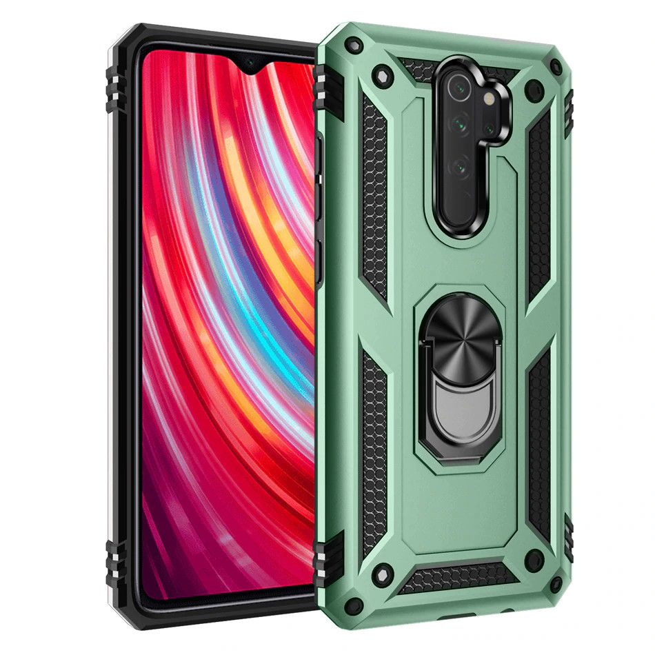 Протиударний чохол із кільцем підставкою для Xiaomi Redmi Note 8 Pro зелений матовий бампер