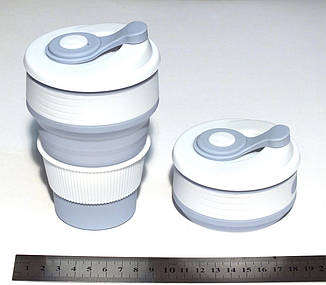 Складана силіконова чашка трансформер, з кришкою, 350 мл. Collapsible ГОЛУБА