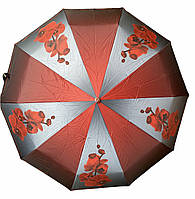 Зонт женский складной полный автомат красный с цветами, очень красивый, крепкий зонт «Цветы»