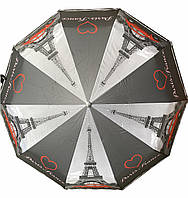 Зонт женский складной полный автомат красный с цветами, очень красивый, черно-белый с городом «Париж»