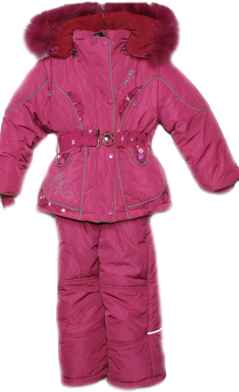 Дитячий зимовий комбінезон із курткою на дівчинку малиновий 110, фото 1