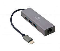 Концентратор USB-C Cablexpert 3хUSB3.1 металл, Grey (A-CMU3-LAN-01)