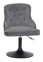 Стілець Olimp BK-Base сірий 1004 велюр з каретною стяжкою на чорній круглій опорі-ногі, фото 2