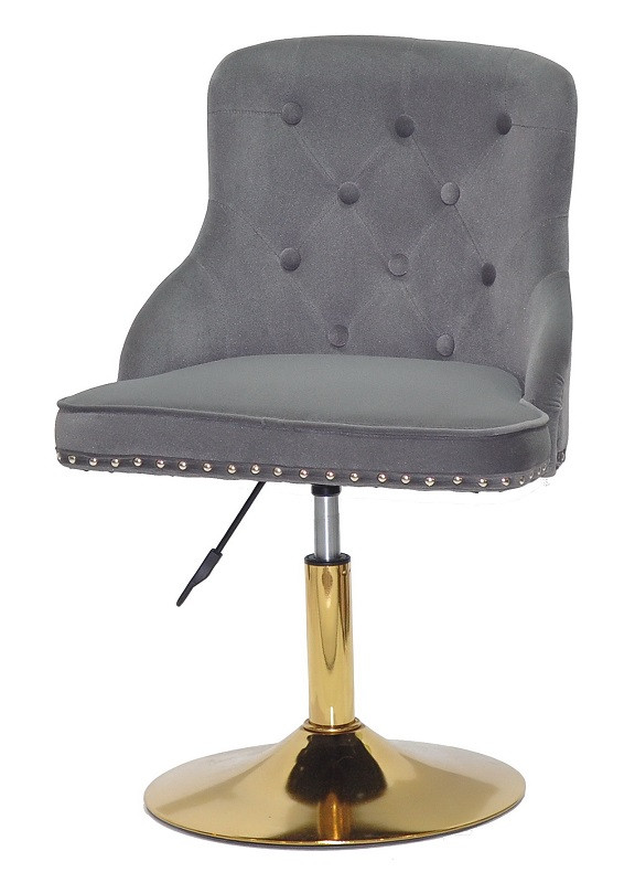 Стілець Olimp GD-Base велюр сірий 1004, золота кругла нога-опора з регулюванням висоти сидіння, фото 1
