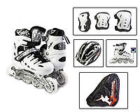 Детские раздвижные ролики 34-37 с комплектом защиты и шлемом Scale Sports White подсветка переднего колеса