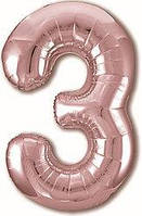 Шар цифра "3" (Розовое золото) фольгированная "32" (76 см)