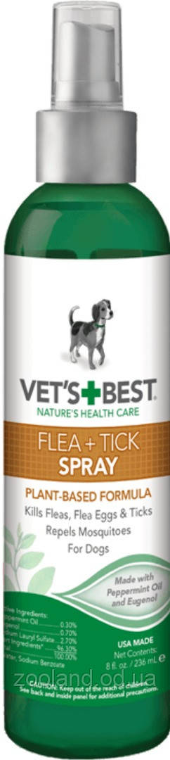 Vb10346 Vet’s Best Natural Flea & Tick Spray, 236 мл