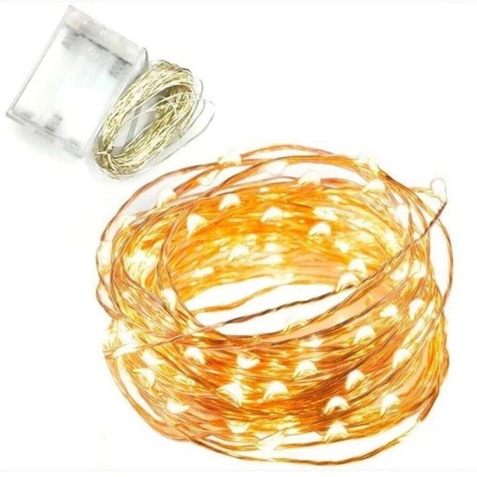 Гірлянда нитка LTL крапля роси 10м 100Led Жовтий на батарейках 3шт АА Теплий білий Warm White