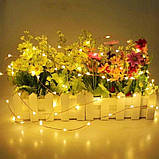 Гірлянда нитка LTL крапля роси 10м 100Led Жовтий на батарейках 3шт АА Теплий білий Warm White, фото 2