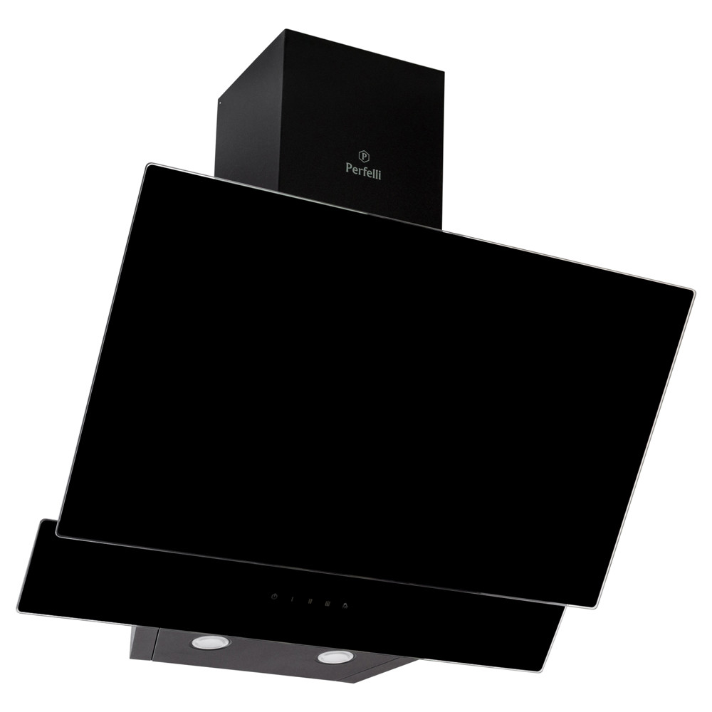 Чорна похила кухонна витяжка Perfelli DNS 6452 D 850 BL LED, сенсорна настінна декоративна, 60 см, фото 1