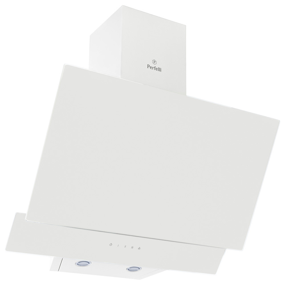Біла похила кухонна витяжка Perfelli DNS 6452 D 850 WH LED, сенсорна настінна декоративна, 60 см, фото 1