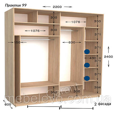 Шафа-купе 2Д Практик 99 варіант 2 220 h-220-240, ТМ Гарант, фото 1