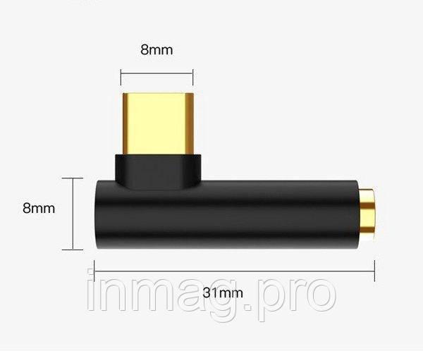 Переходник адаптер угловой для наушников Perfect Type C - 3.5 мм Черный - фото 2 - id-p1135695358