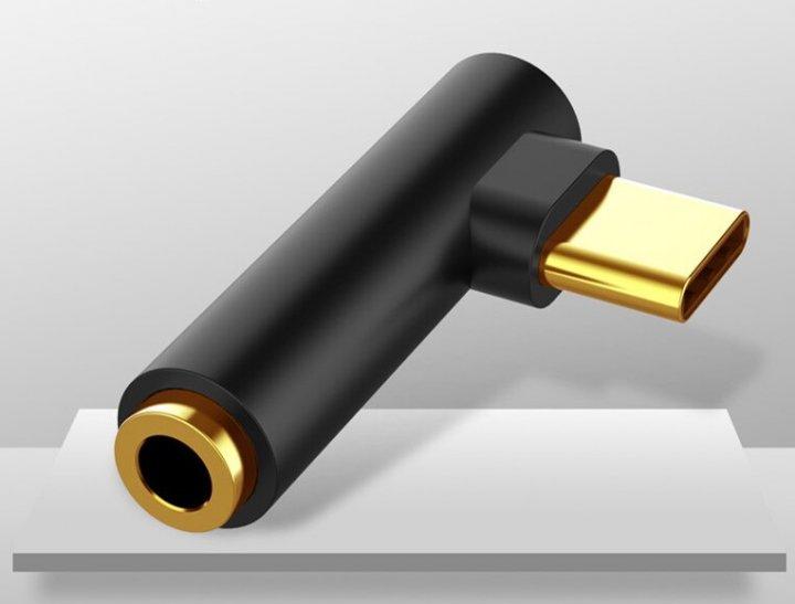 Перехідник адаптер кутовий для навушників Perfect Type C — 3.5 мм Чорний