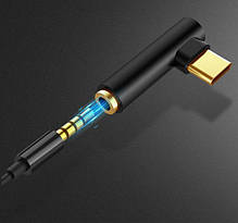 Перехідник адаптер кутовий для навушників Perfect Type C — 3.5 мм Чорний, фото 4