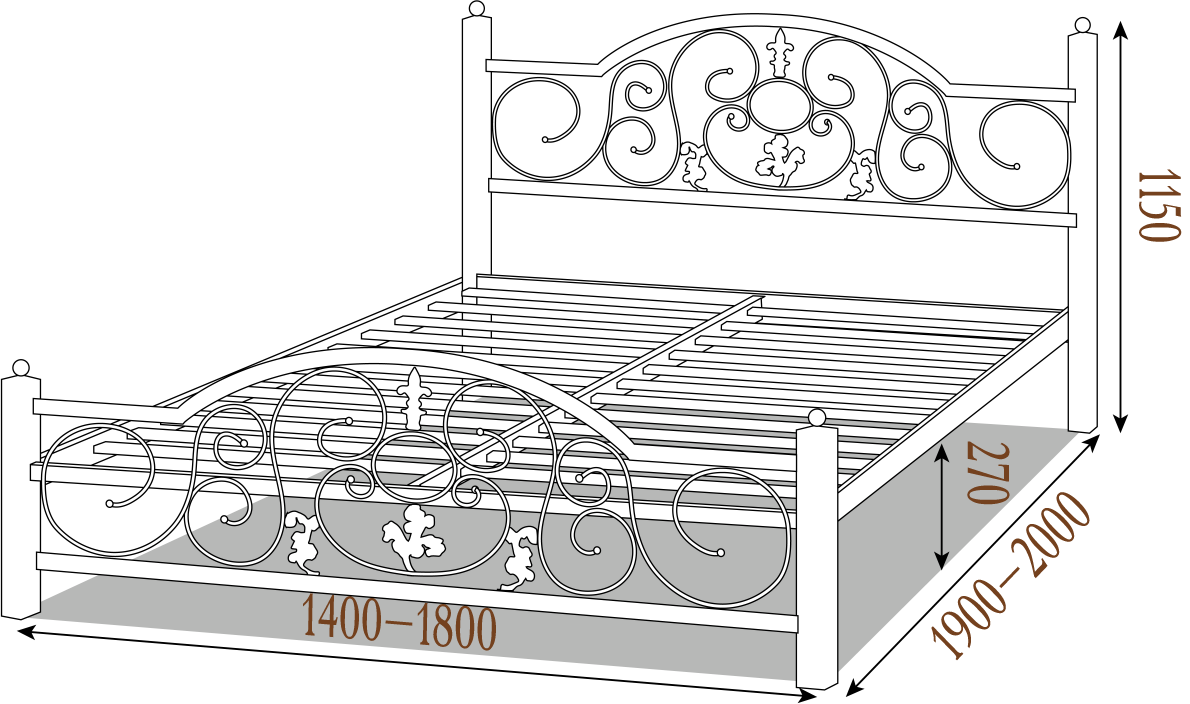 Кровать металлическая Жозефина бордо 140*190 см (Металл-Дизайн ТМ) - фото 2 - id-p1484944948