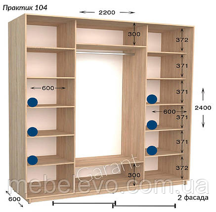 Шафа-купе 2Д Практик №104 V2 220х60/45 h-220/240, ТМ Гарант, фото 1