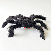 Декор на хэллоуин черный паук, размах лап 30 см