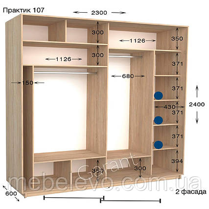 Шафа-купе 2Д Практик №107 V2 230х60/45 h-220/240, ТМ Гарант, фото 1