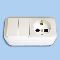 2В-РЦ-529 Блок вимикач подвійний + розетка євро Пралеска Bylectrica білий