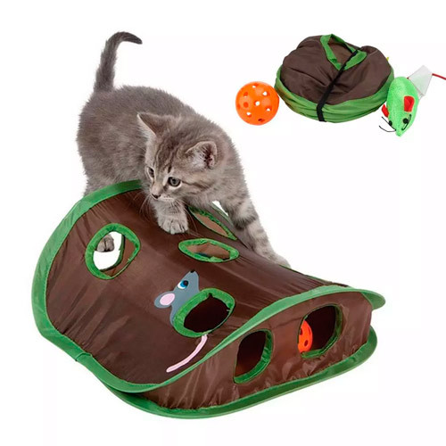 Інтерактивна іграшка-тунель для кішок, 9 отворів, 32х32см