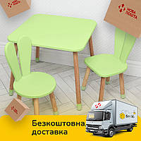 Детский деревянный столик и два стульчика "Зайка" 04-025G+1 Зеленый