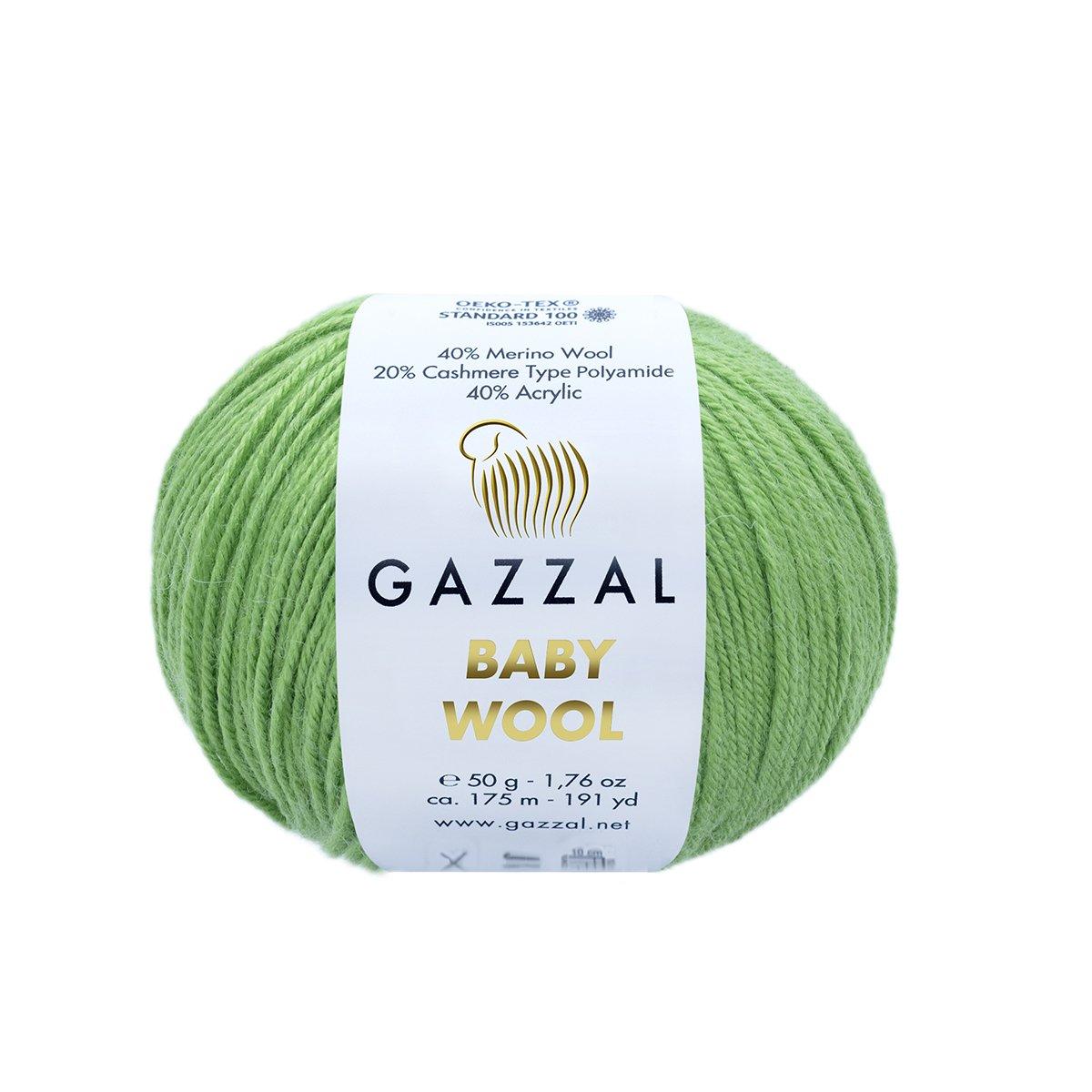 Gazzal BABY WOOL (Газзал Бейбi Вул) № 838 салатовий (Вовняна пряжа, в'язальні нитки), фото 1