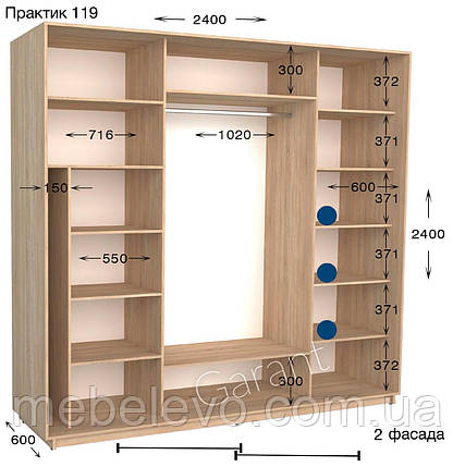 Шафа-купе 2Д Практик №119 V2 240х60/45 h-220/240, ТМ Гарант, фото 1