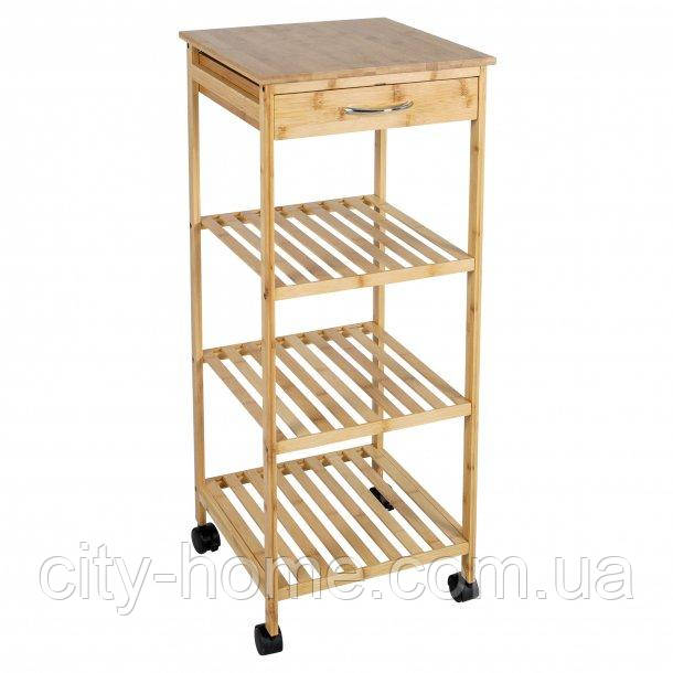 Стол-этажерка Axentia на Колесах Бамбуковый с Полками 37x89.5x37 См ...