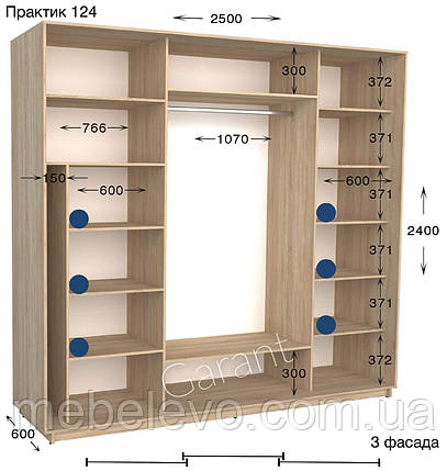 Шафа-купе 3Д Практик №124 250х60/45 h-220/240, ТМ Гарант, фото 1