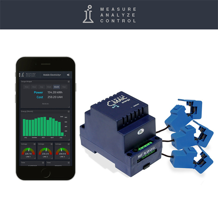 Розумний лічильник електроенергії c WiFi D103, трифазний, стандартна версія, защіпка