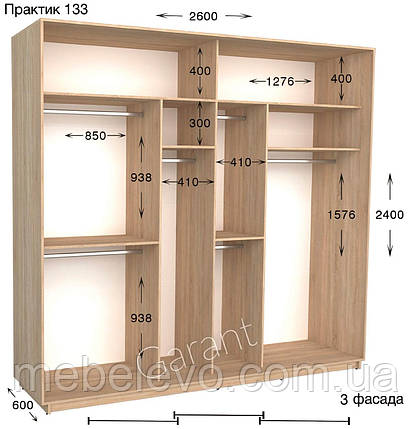 Шафа-купе 3Д Практик №133 V3 260х60/45 h-220/240, ТМ Гарант, фото 1
