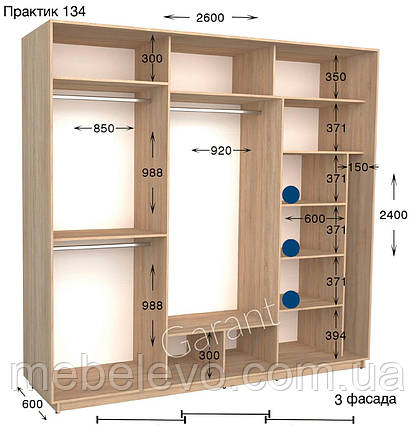 Шафа-купе 3Д Практик №134 V3 260х60/45 h-220/240, ТМ Гарант, фото 1