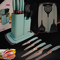 Универсальный набор кухонных ножей 10 предметов на подставке с доской Benson BN-412 100% оригинал.
