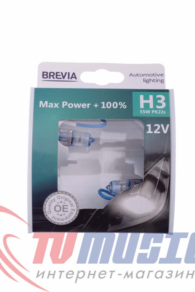 Комплект галогенних ламп Brevia Max Power H3 + 100% (12030MPS), фото 1