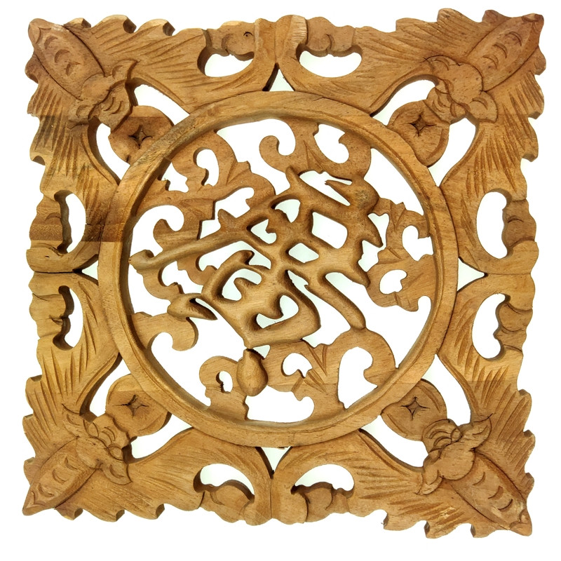 Картина "Кажани з ієрогліфом Щастя" 19х19 см коричнева (C3422)