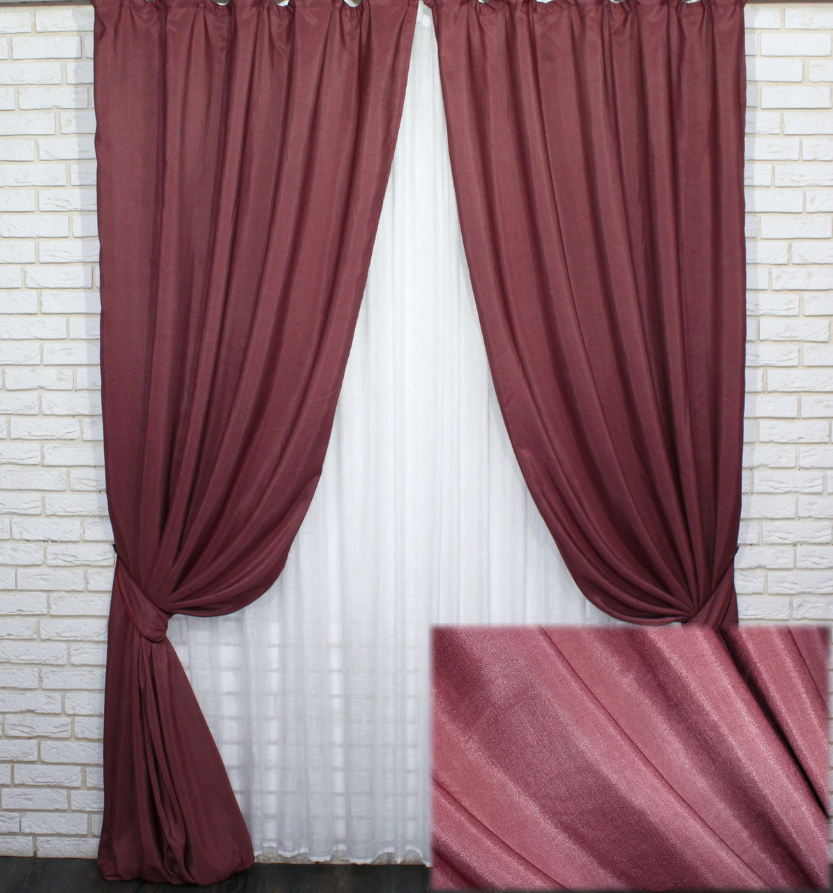 Комплект (2шт. 1,5х2,8м.) готових штор, із жакардової тканини, колекція "Ібіца". Колір темна марсала. Код 759ш 30-535