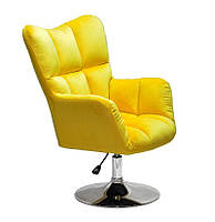 Лаунж крісло Oliver CH-Base жовтий велюр В-1027 хромована кругла опора, поворотне з регулюванням висоти, фото 4
