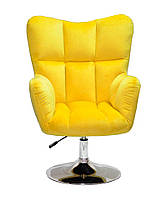Лаунж крісло Oliver CH-Base жовтий велюр В-1027 хромована кругла опора, поворотне з регулюванням висоти, фото 3