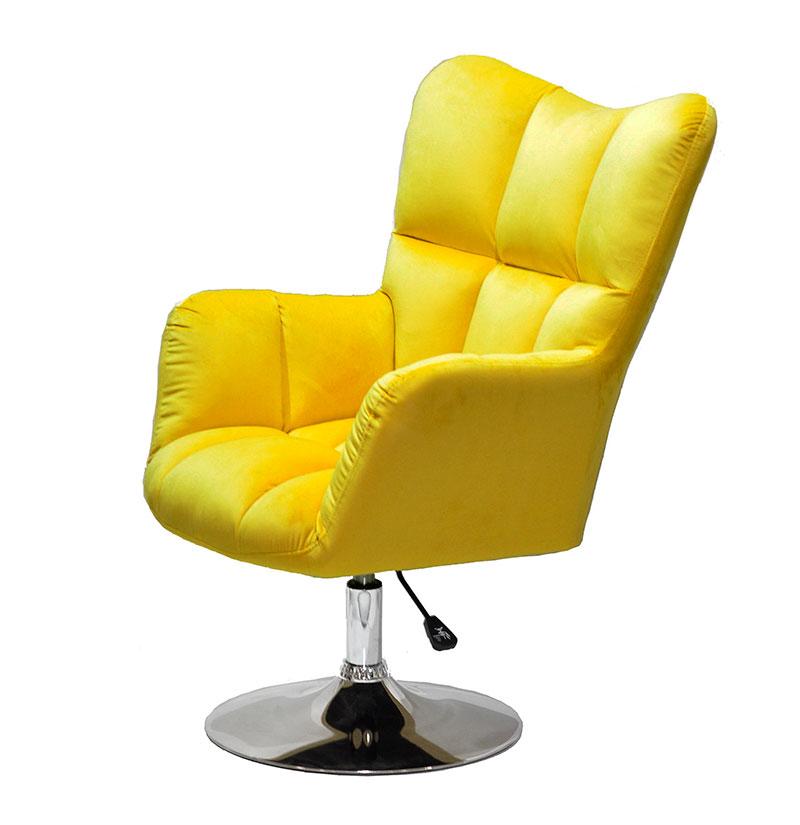 Лаунж крісло Oliver CH-Base жовтий велюр В-1027 хромована кругла опора, поворотне з регулюванням висоти, фото 1