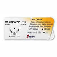 Нитка, що не розсмоктується,CARDIOXYL 2/0 (Етібонд W6767), колючі голки 2х25мм, 1/2 кола, довжина 90 см,