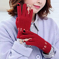 Перчатки женские зимние сенсорные "Кот" бордо