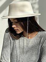 Капелюх фетровий канотьє з ланцюгом D.Hats колір молочний