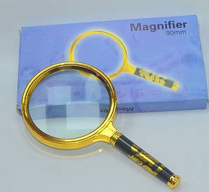 Лупа кругла з ручкою Magnifier 90 мм, лінза кратність x5 (Золотистий)