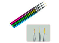 Набор кистей для рисования 3шт цветные ручки Colored тонкие длинные кисточки для маникюра маникюрные кисти